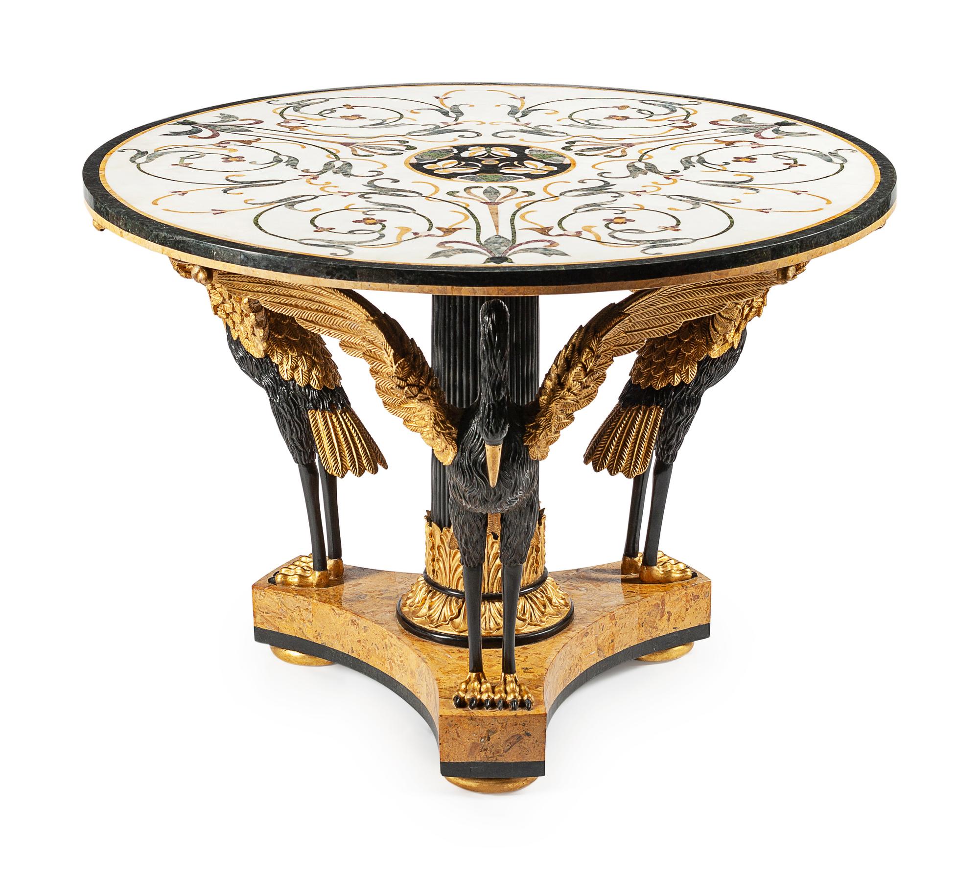 An Italian Neoclassical Style Parcel-Gilt and Inlaid Marble Center Table