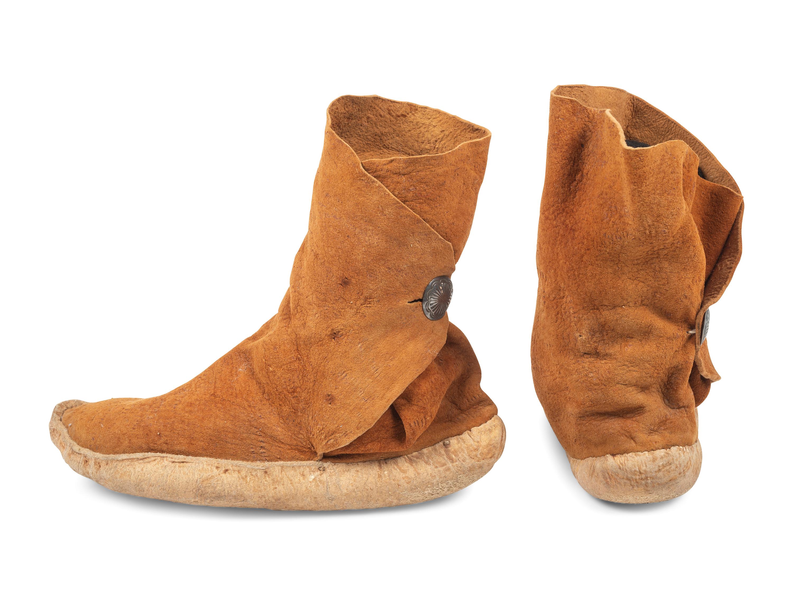 Navajo Hide Moccasins, with Silver Buttons