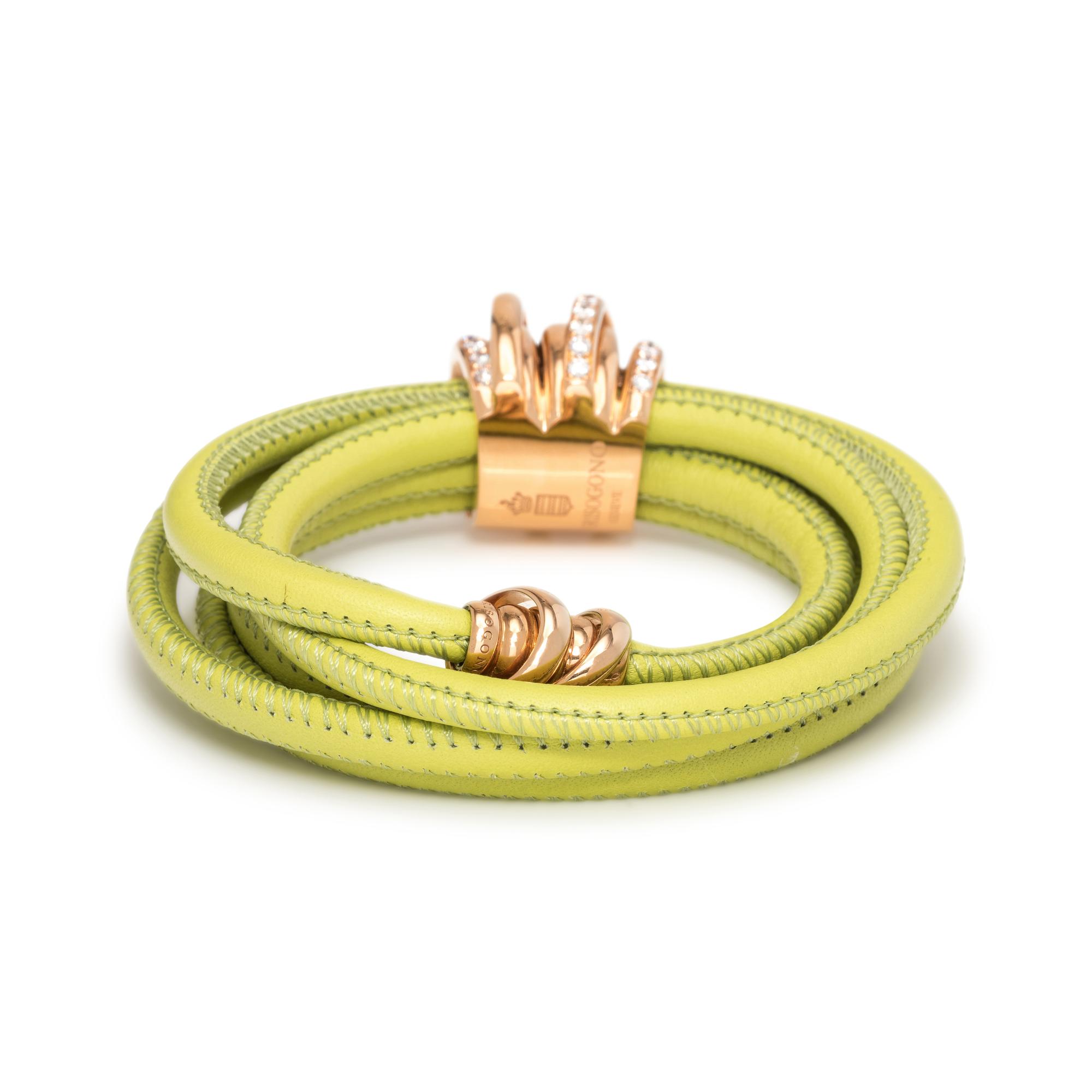 DE GRISOGONO, GREEN LEATHER AND DIAMOND 'ALLEGRA' BRACELET