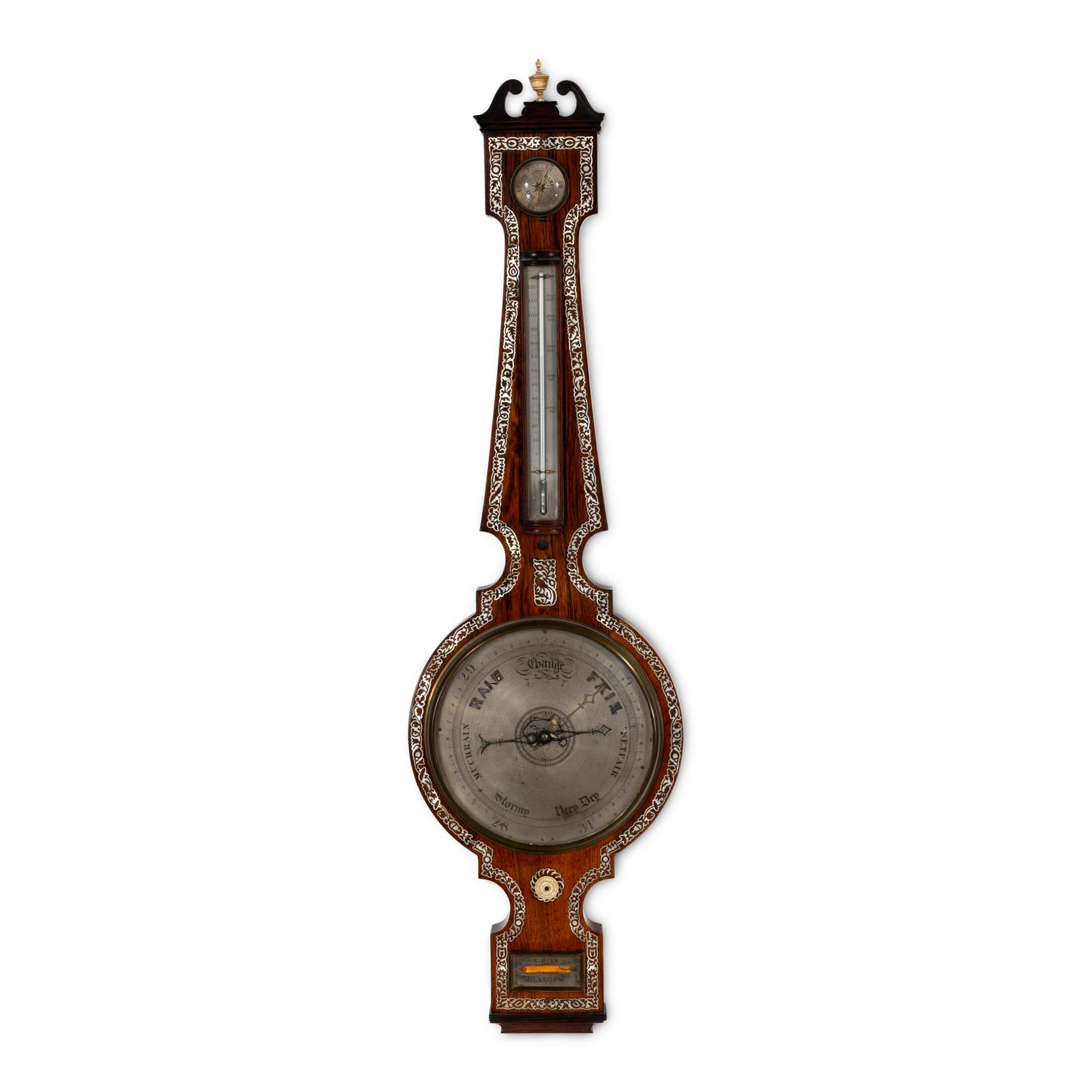 A Scottish Rosewood and Mother-of-Pearl Inlaid Wheel Barometer