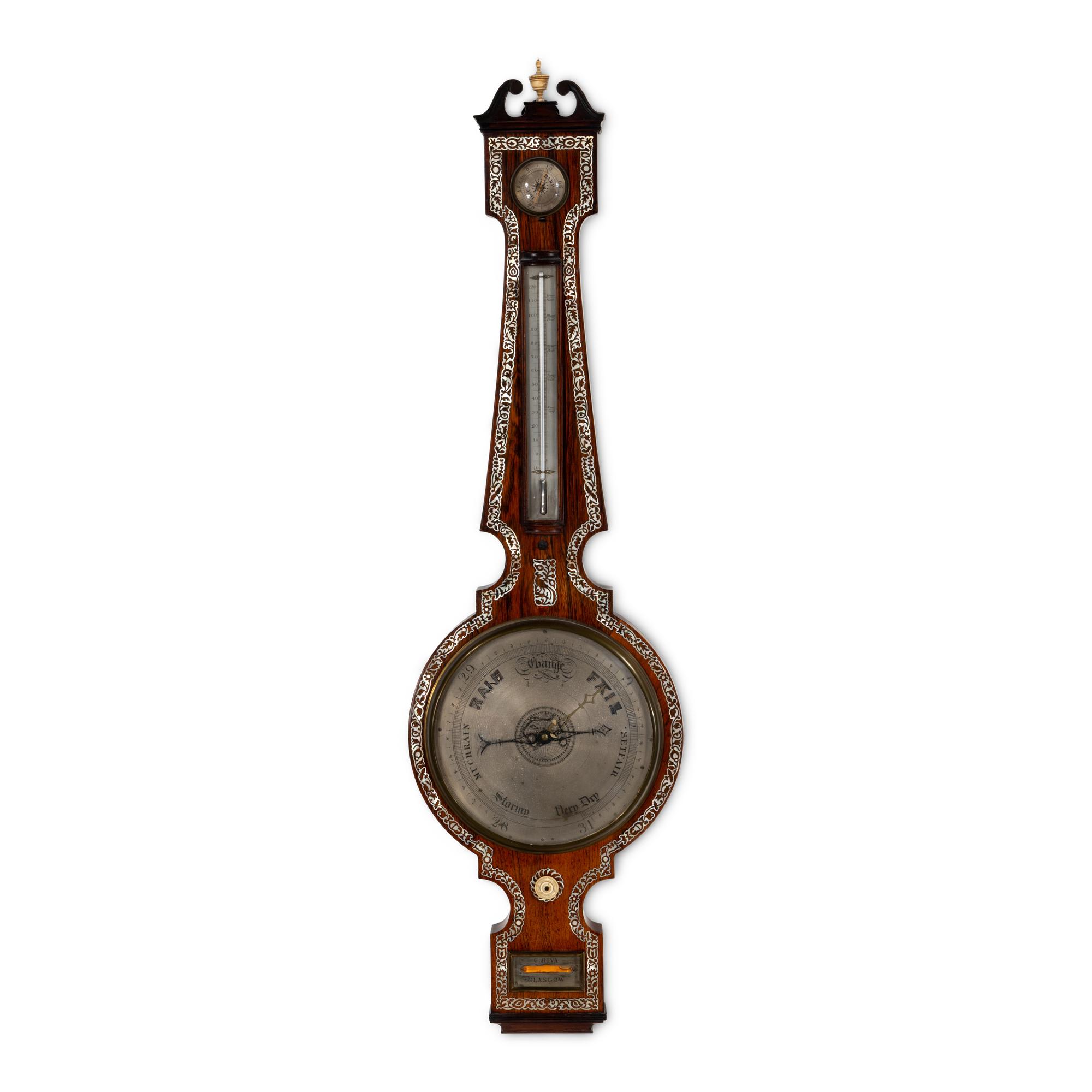 A Scottish Rosewood and Mother-of-Pearl Inlaid Wheel Barometer