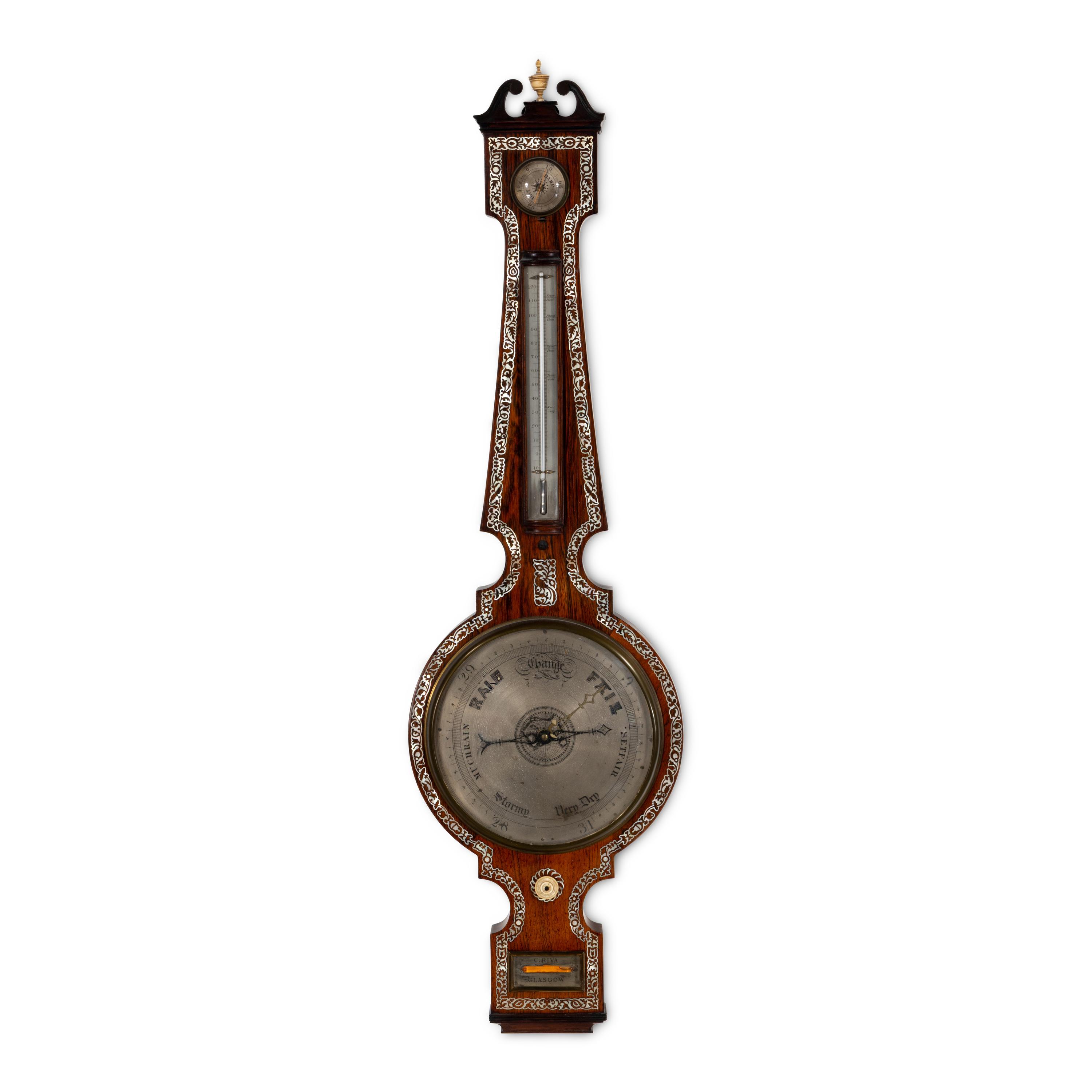A Scottish Rosewood and Mother-of-Pearl Inlaid Wheel Barometer