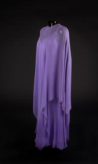 Dress and Cape, 1977. Designed by Edith Head, made by Western Costume Company in Los Angeles — Worn by Olivia de Havilland for the American Film Institute tribute to Bette Davis in 1977.