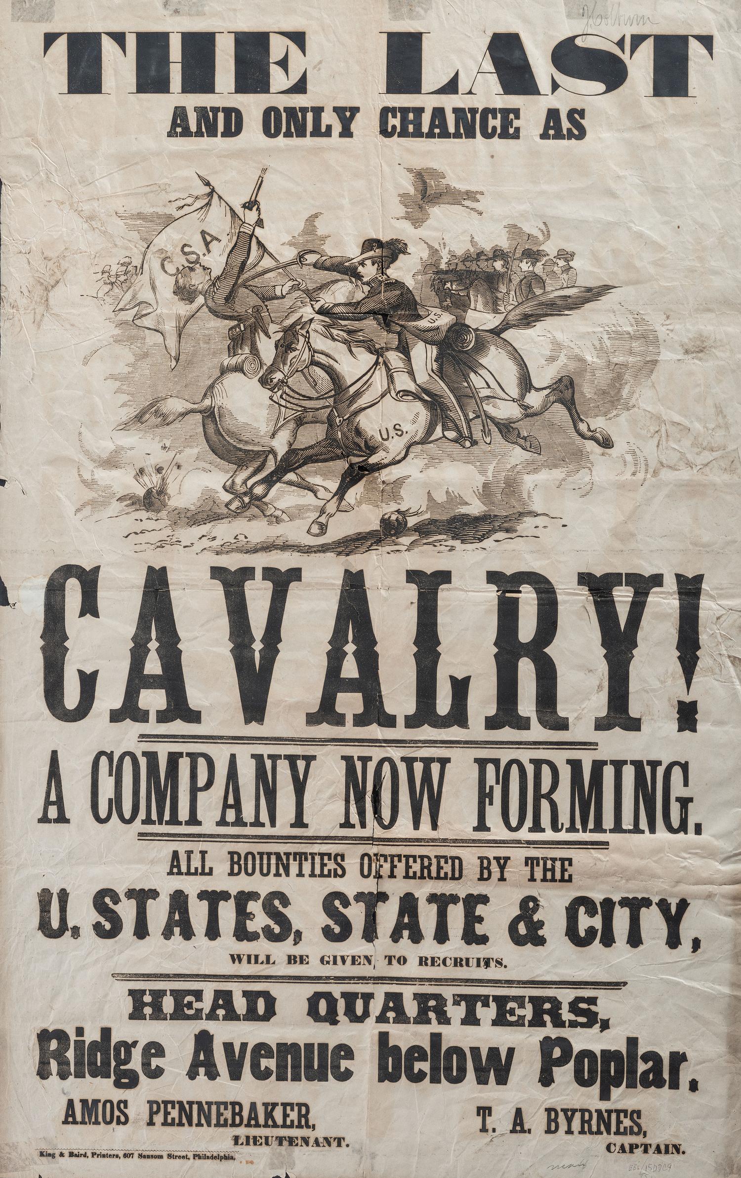 [CIVIL WAR]. The Last and Only Chance as Cavalry. Philadelphia: King & Baird, ca 1860s.
