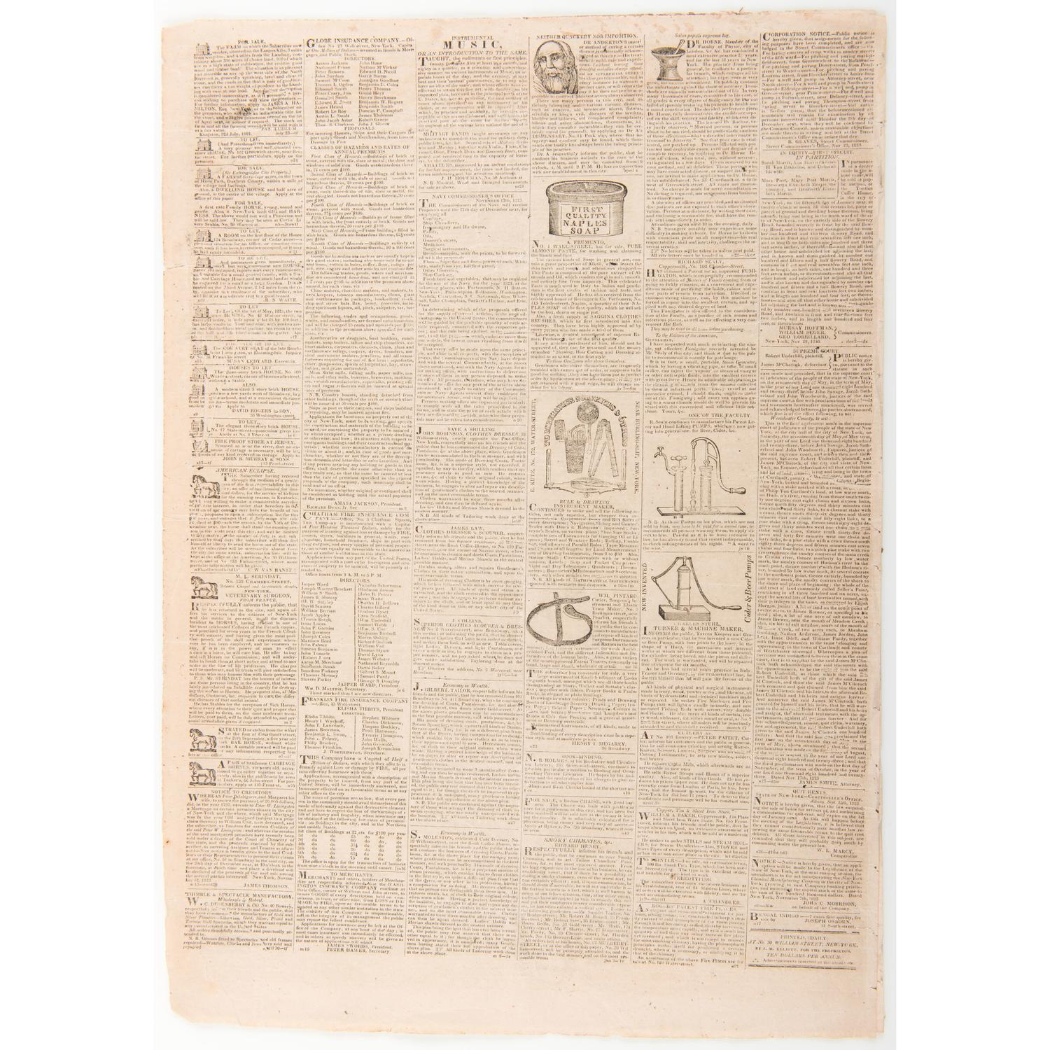 John Quincy Adams' Personal Issue of the New York American Featuring his Monroe Doctrine