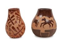 Red and Sienna Jars, with Sgraffito Decoration, 1997 and 2002