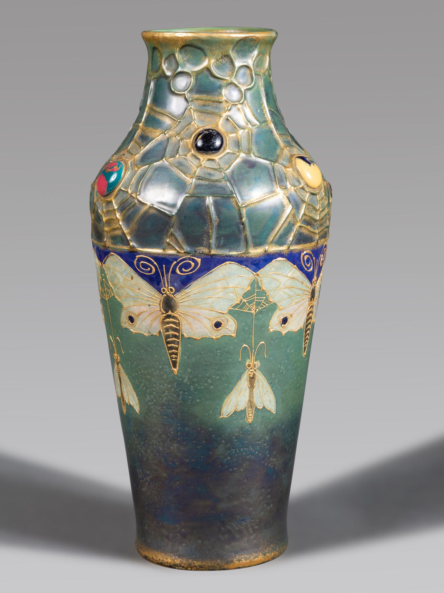 Amphora Grès-Bijou Vase with Moths and Spiderwebs