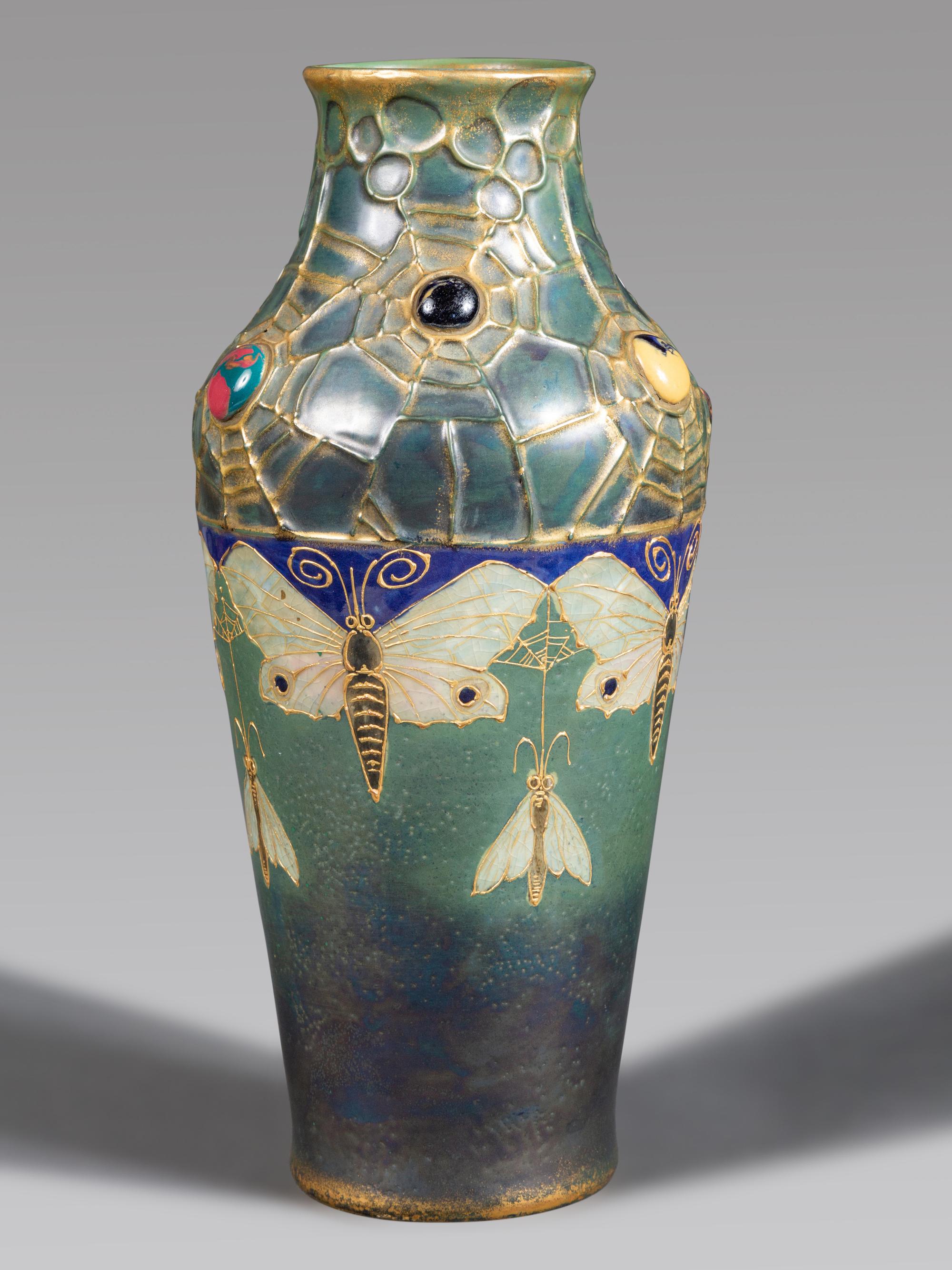 Amphora Grès-Bijou Vase with Moths and Spiderwebs