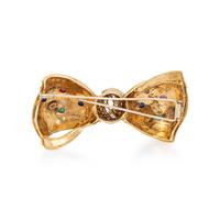 YELLOW GOLD AND MULTIGEM BOW BROOCH