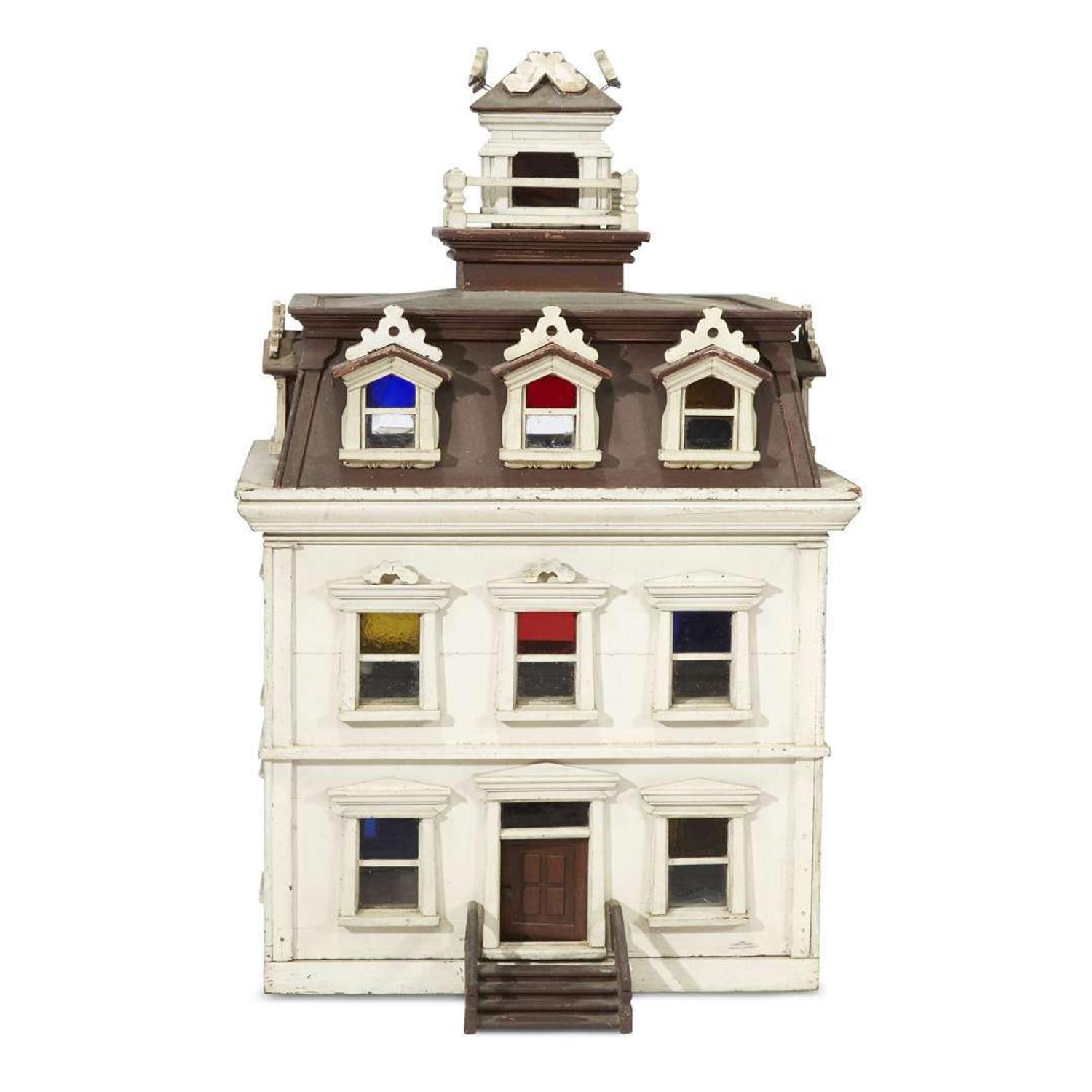 Three-story painted wood Italianate dollhouse probably Philadelphia, PA, circa 1870