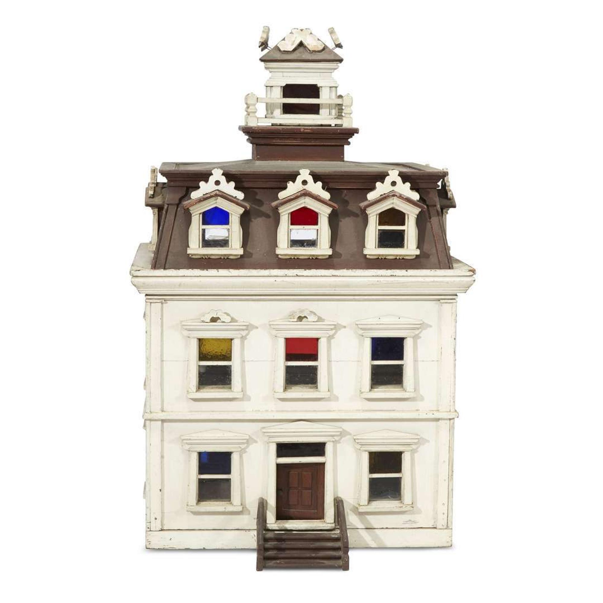 Three-story painted wood Italianate dollhouse probably Philadelphia, PA, circa 1870