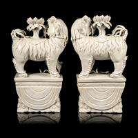 A Pair of Chinese Blanc-de-Chine Figures of Fu Lions