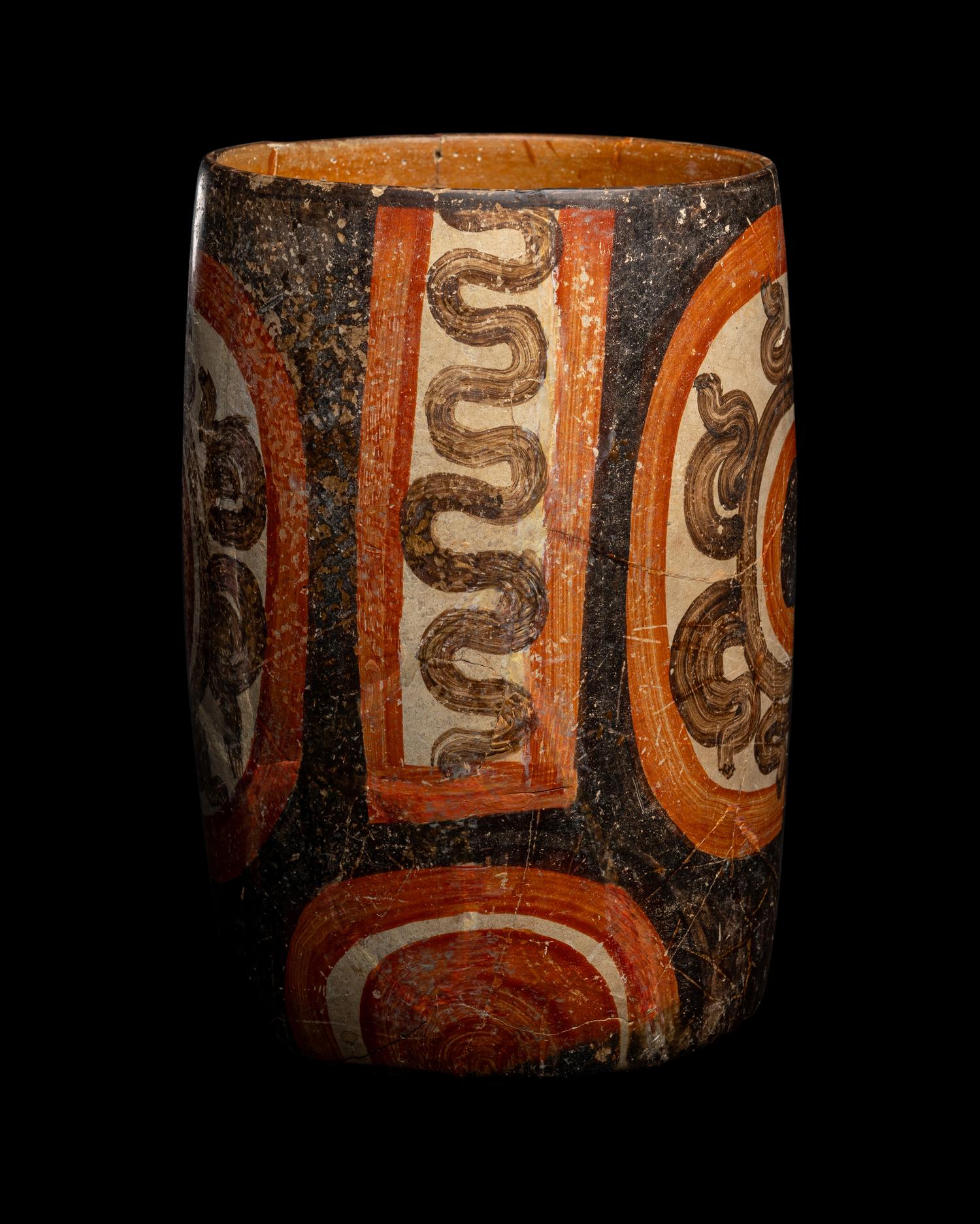 A Maya Polychrome Cylinder Vessel