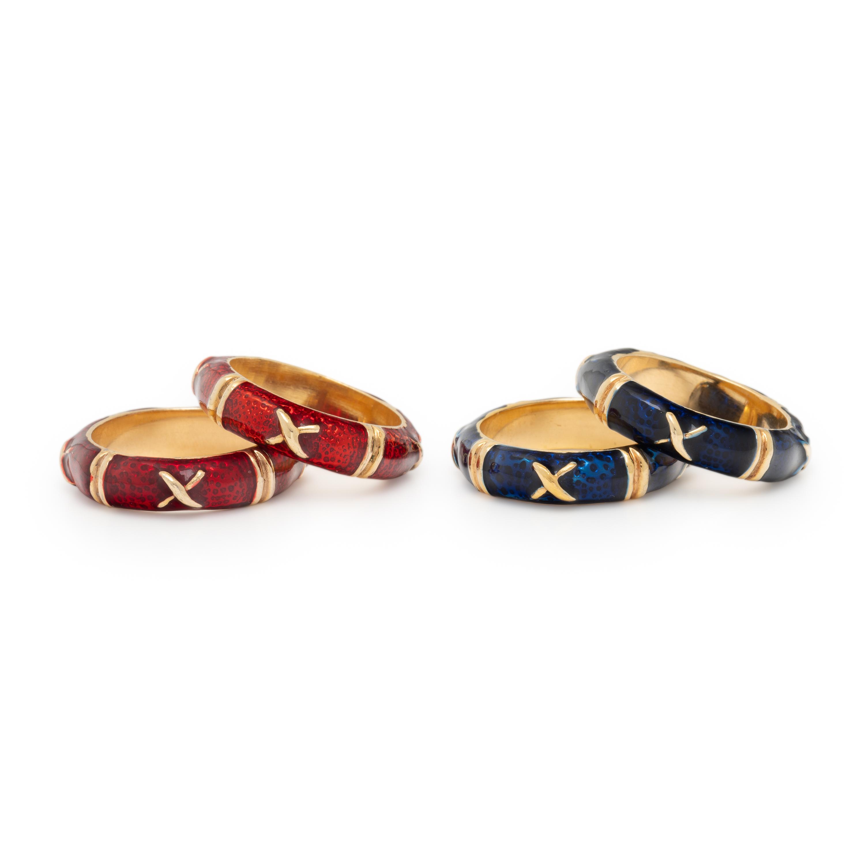Pair of Enamel and Yellow Gold Rings