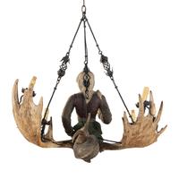 An Austrian Carved Wood and Antler Figural Chandelier