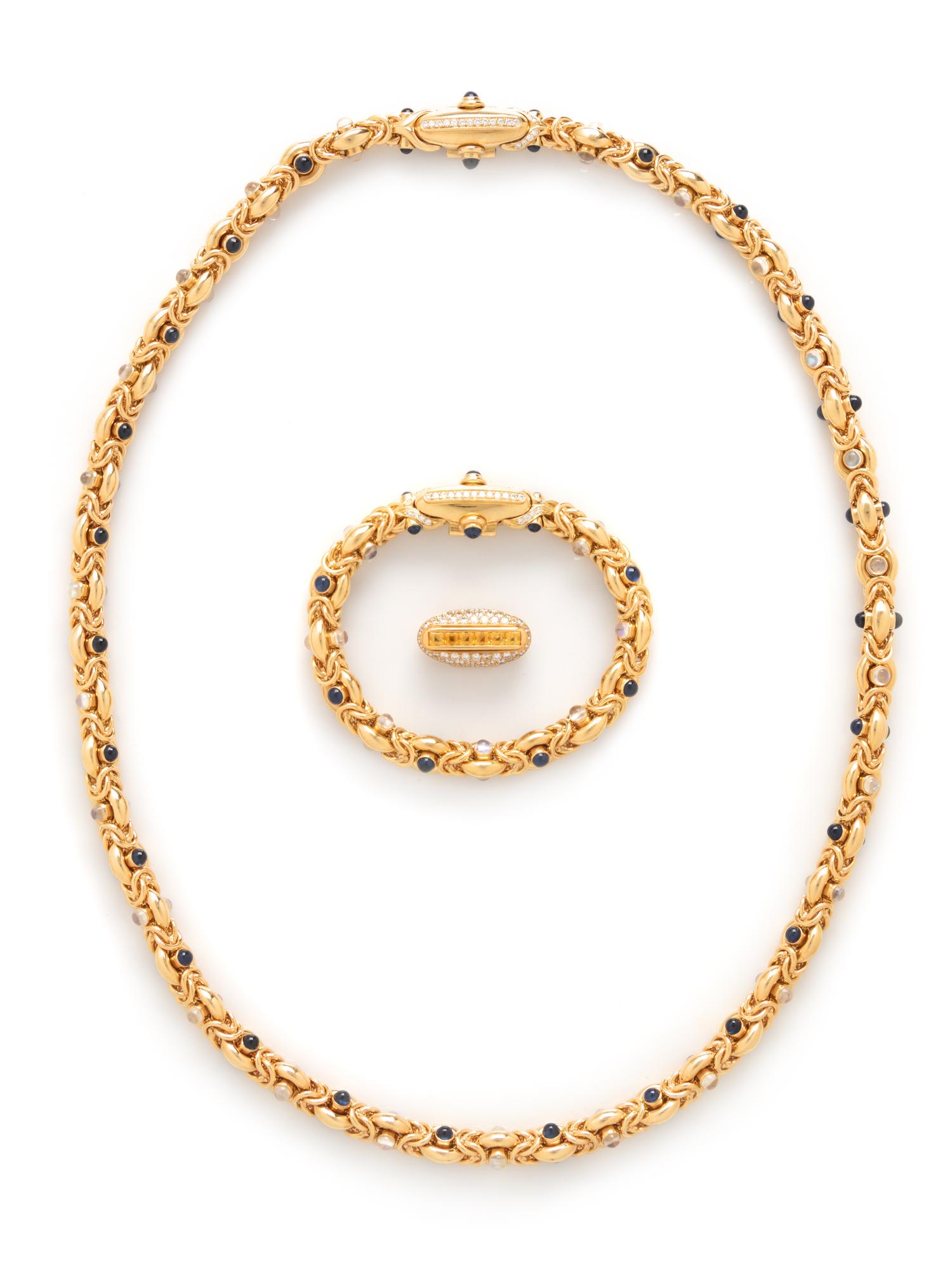 YELLOW GOLD AND GEMSTONE CONVERTIBLE NECKLACE AND BRACELET