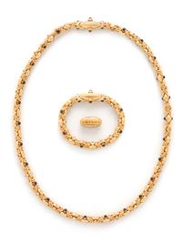 YELLOW GOLD AND GEMSTONE CONVERTIBLE NECKLACE AND BRACELET