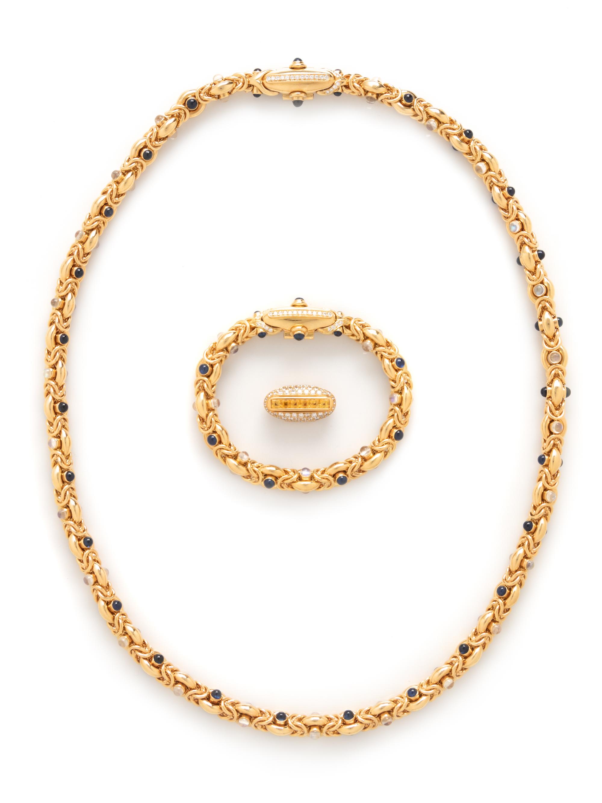 YELLOW GOLD AND GEMSTONE CONVERTIBLE NECKLACE AND BRACELET