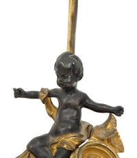 A Louis XV Style Gilt and Patinated Bronze Chenet Mounted as a Lamp