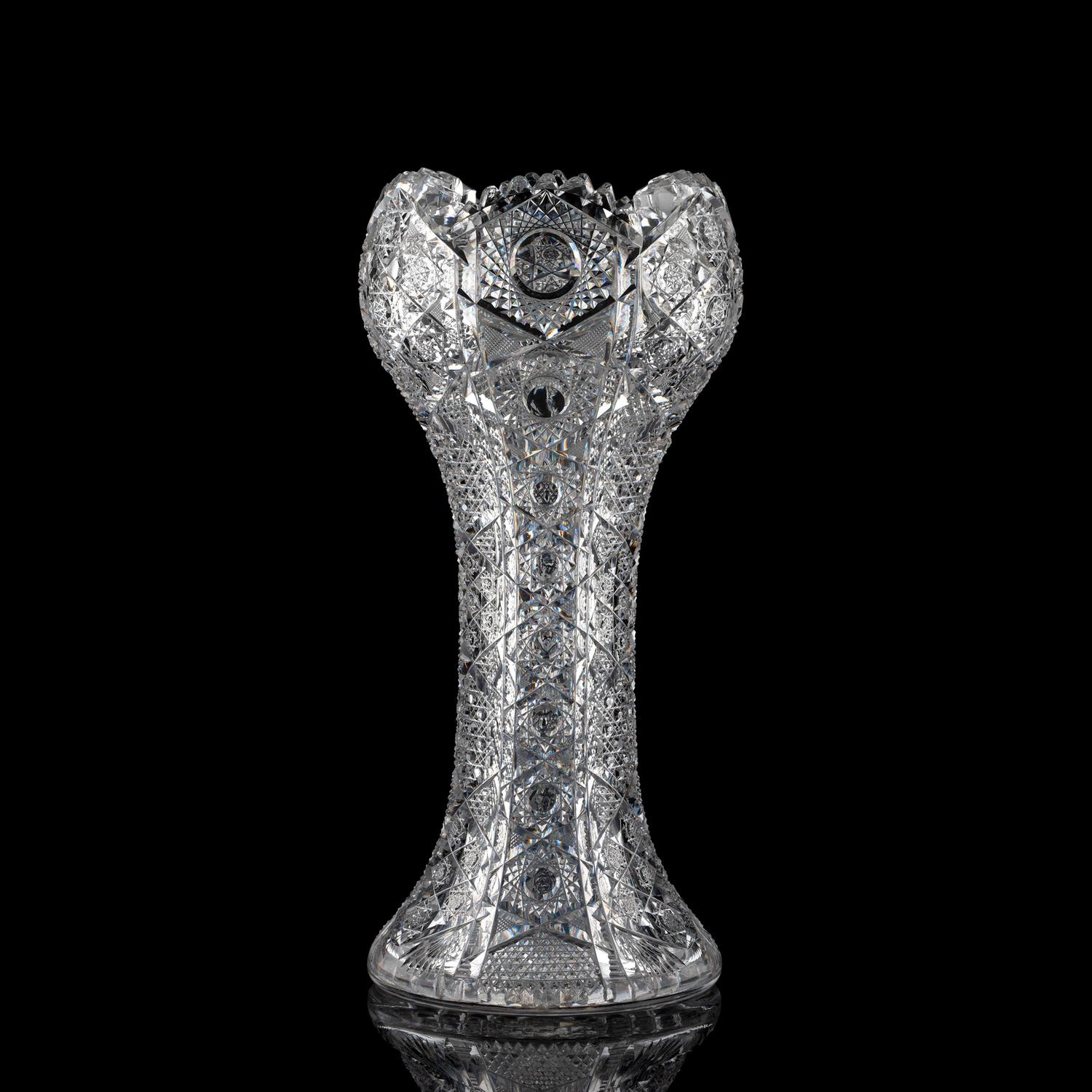 A Brilliant-Period Cut Glass Tulip Vase with Hobstars