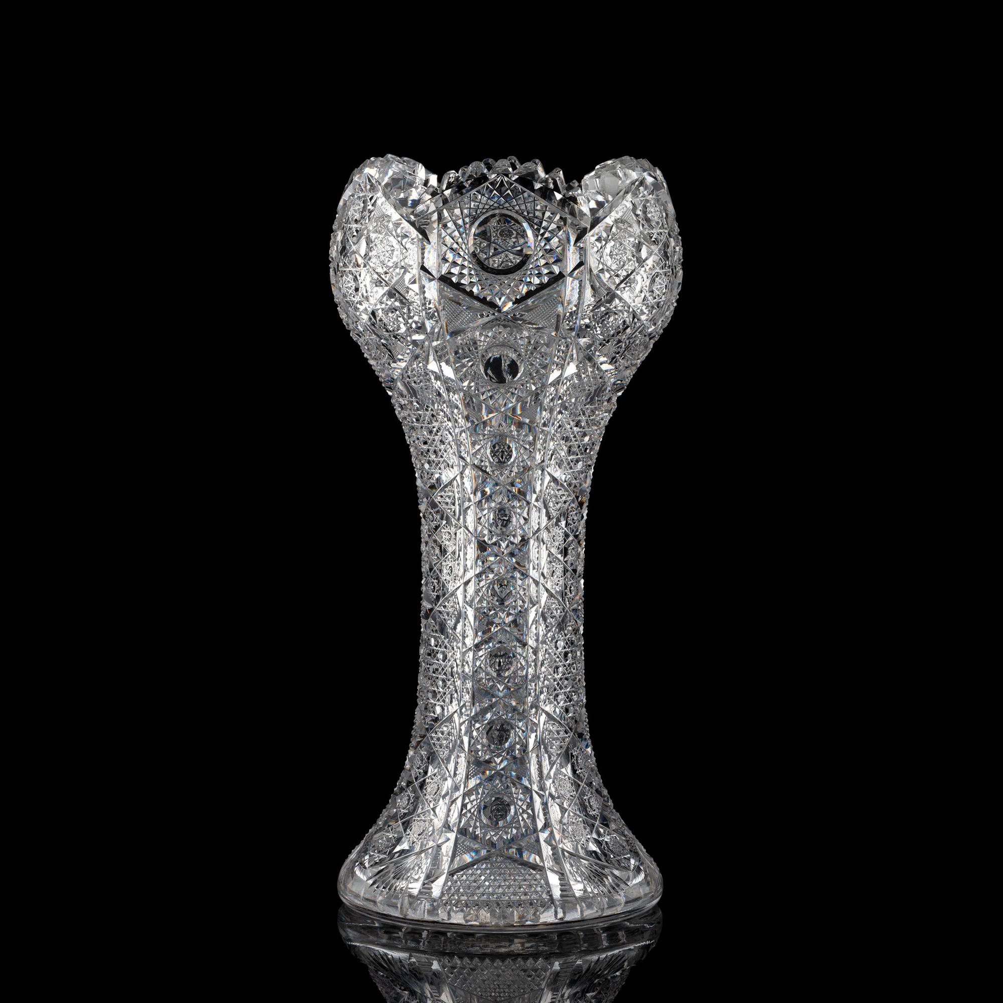 A Brilliant-Period Cut Glass Tulip Vase with Hobstars