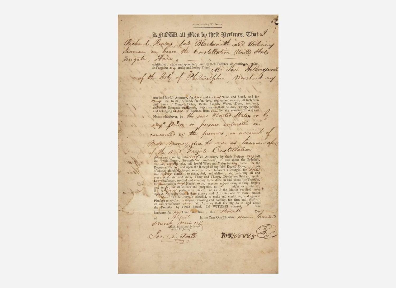[Americana] [USS Constellation] Partially-Printed Document