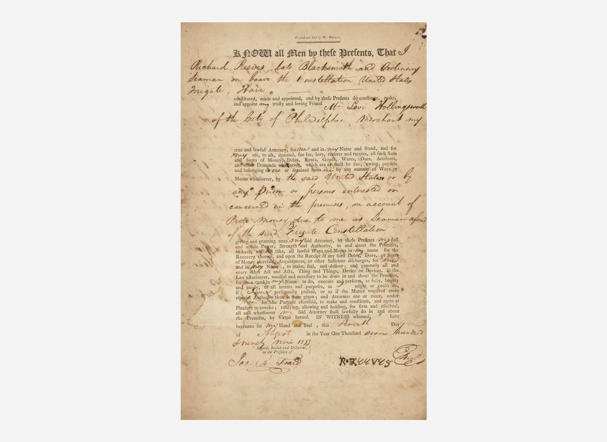 [Americana] [USS Constellation] Partially-Printed Document