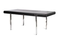 A Black Leather and Steel Mounted Desk