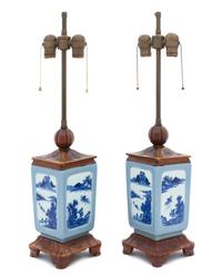 A Pair of Chinese Clair-de-Lune, Blue and White Porcelain Brush Pots 19TH CENTURY, POSSIBLY EARLIER Height overall 24 1/2 inches. — 19TH CENTURY, POSSIBLY EARLIER