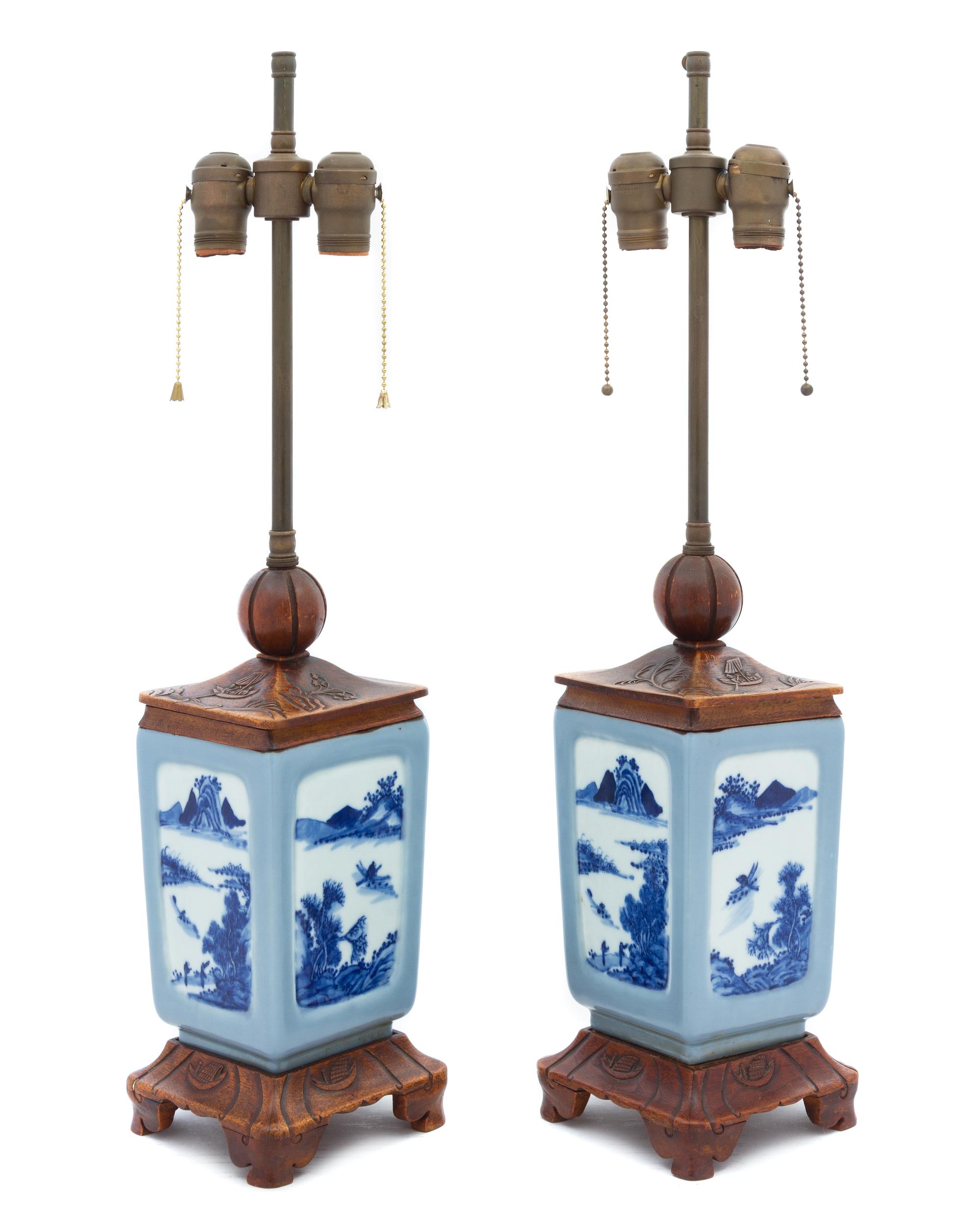 A Pair of Chinese Clair-de-Lune, Blue and White Porcelain Brush Pots 19TH CENTURY, POSSIBLY EARLIER Height overall 24 1/2 inches. — 19TH CENTURY, POSSIBLY EARLIER