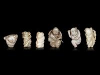Six Celadon Jade Carvings of Boys