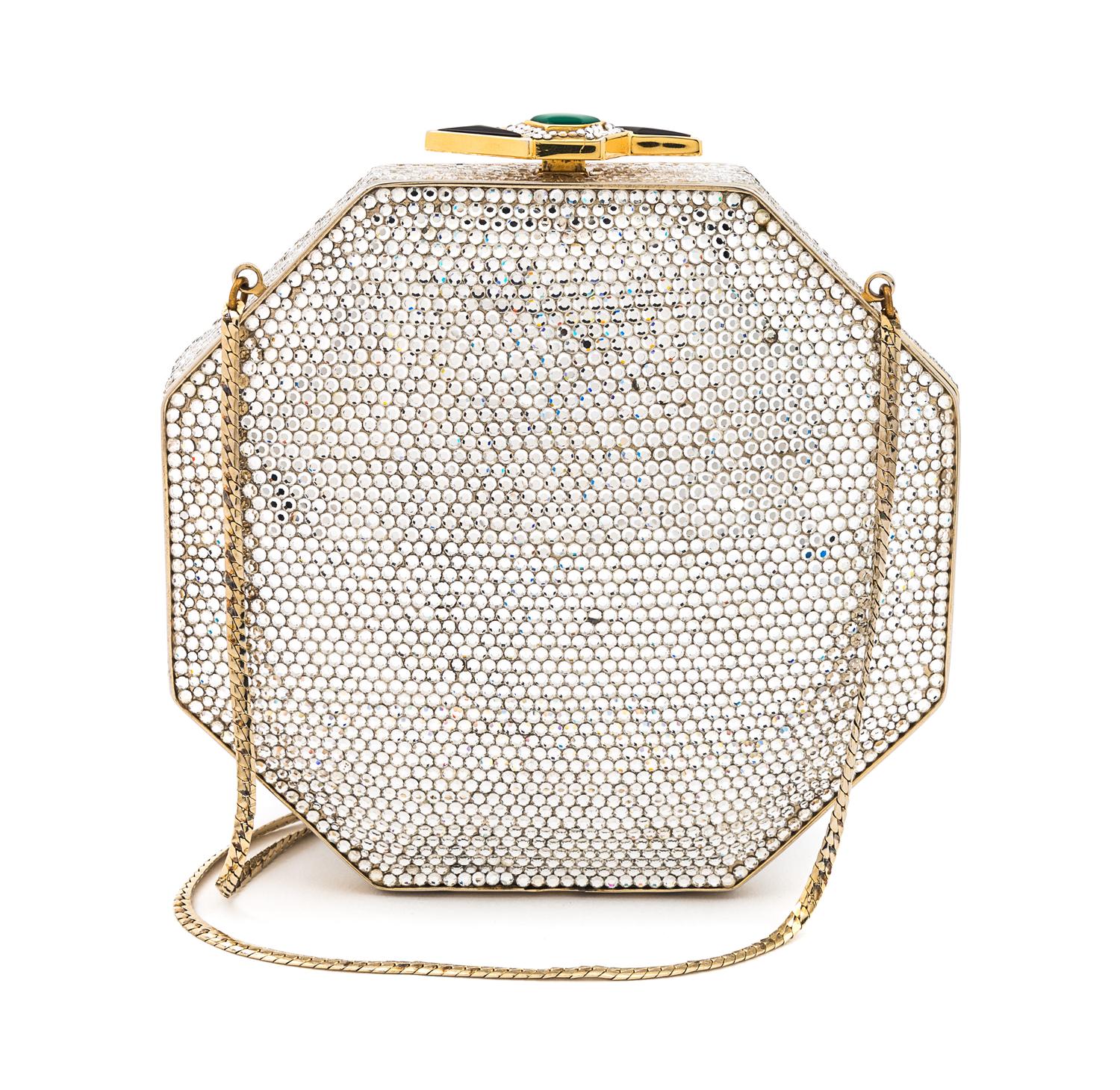 A Judith Leiber Crystal Octagonal Minaudiere, 5.5 "x 5.75" x 1.25".