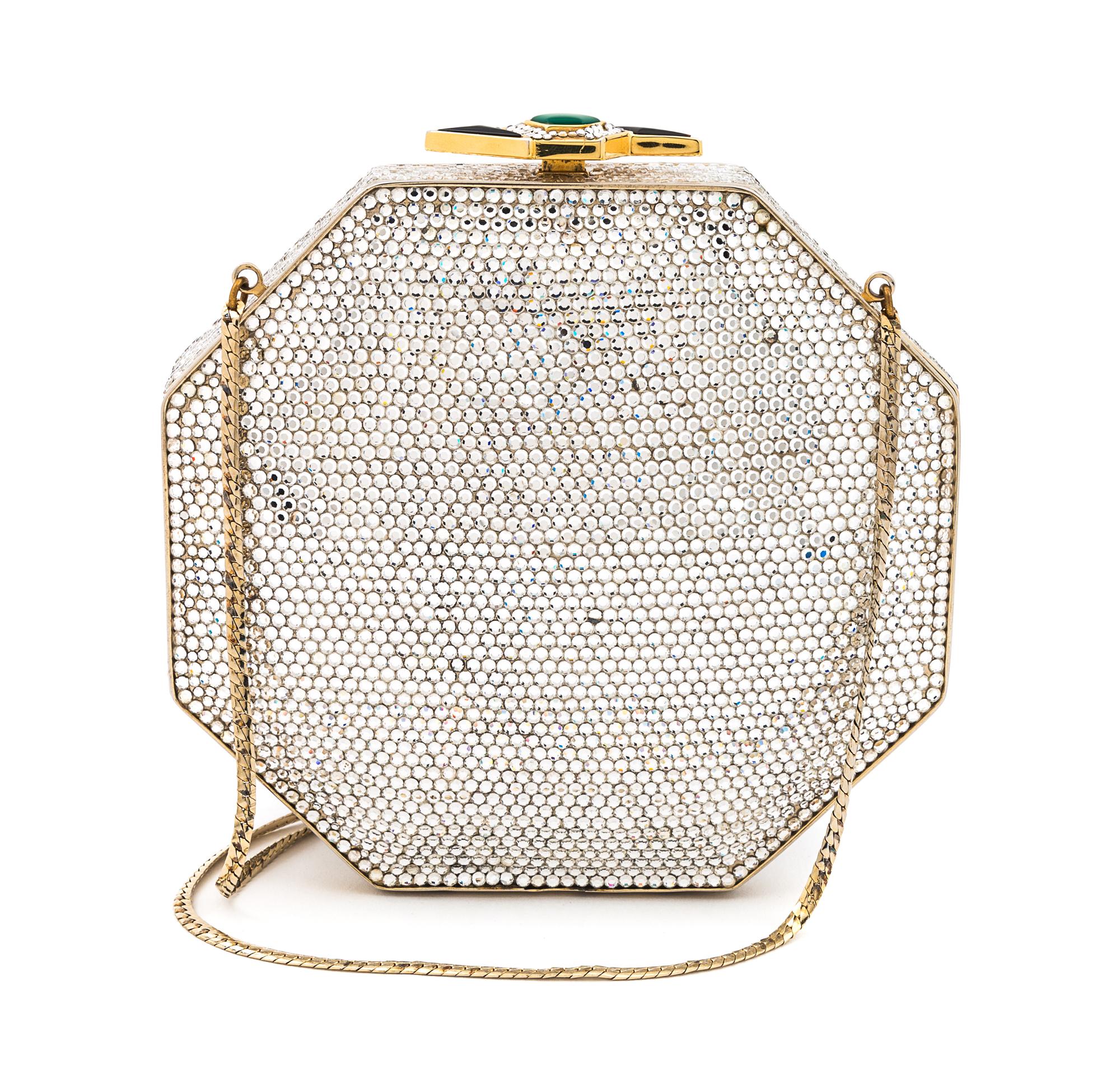 A Judith Leiber Crystal Octagonal Minaudiere, 5.5 "x 5.75" x 1.25".