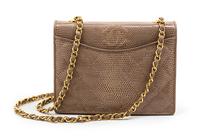 A Chanel Taupe Quilted Lizardskin Flap Bag, 7 1/2 x 6 x 3 inches.