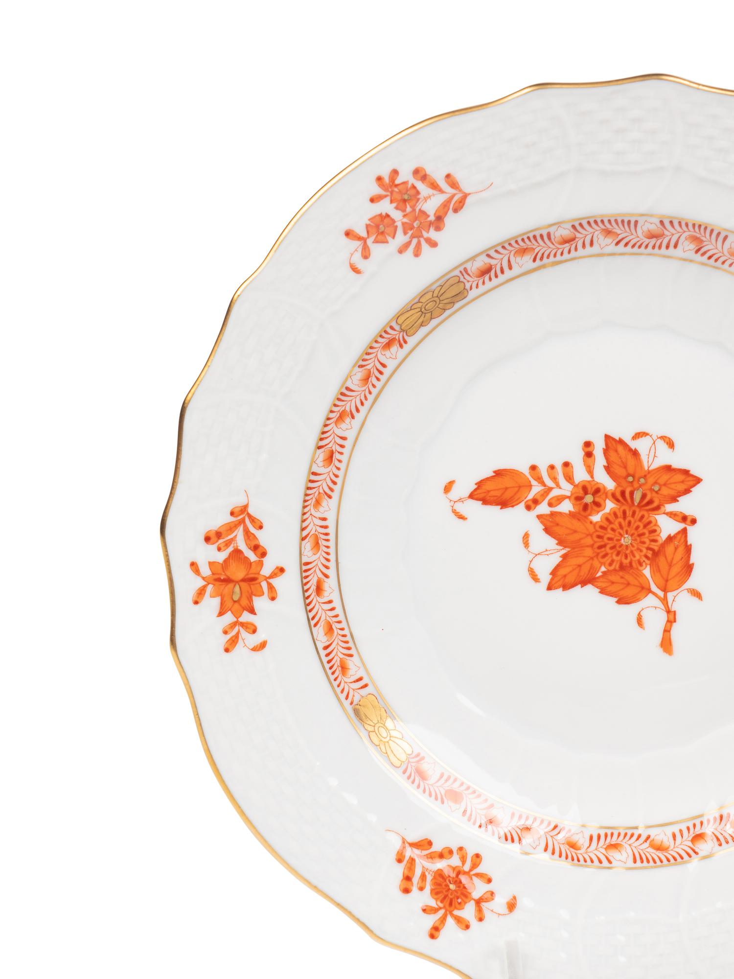 A Herend Chinese Bouquet Rust Porcelain Dinner Service