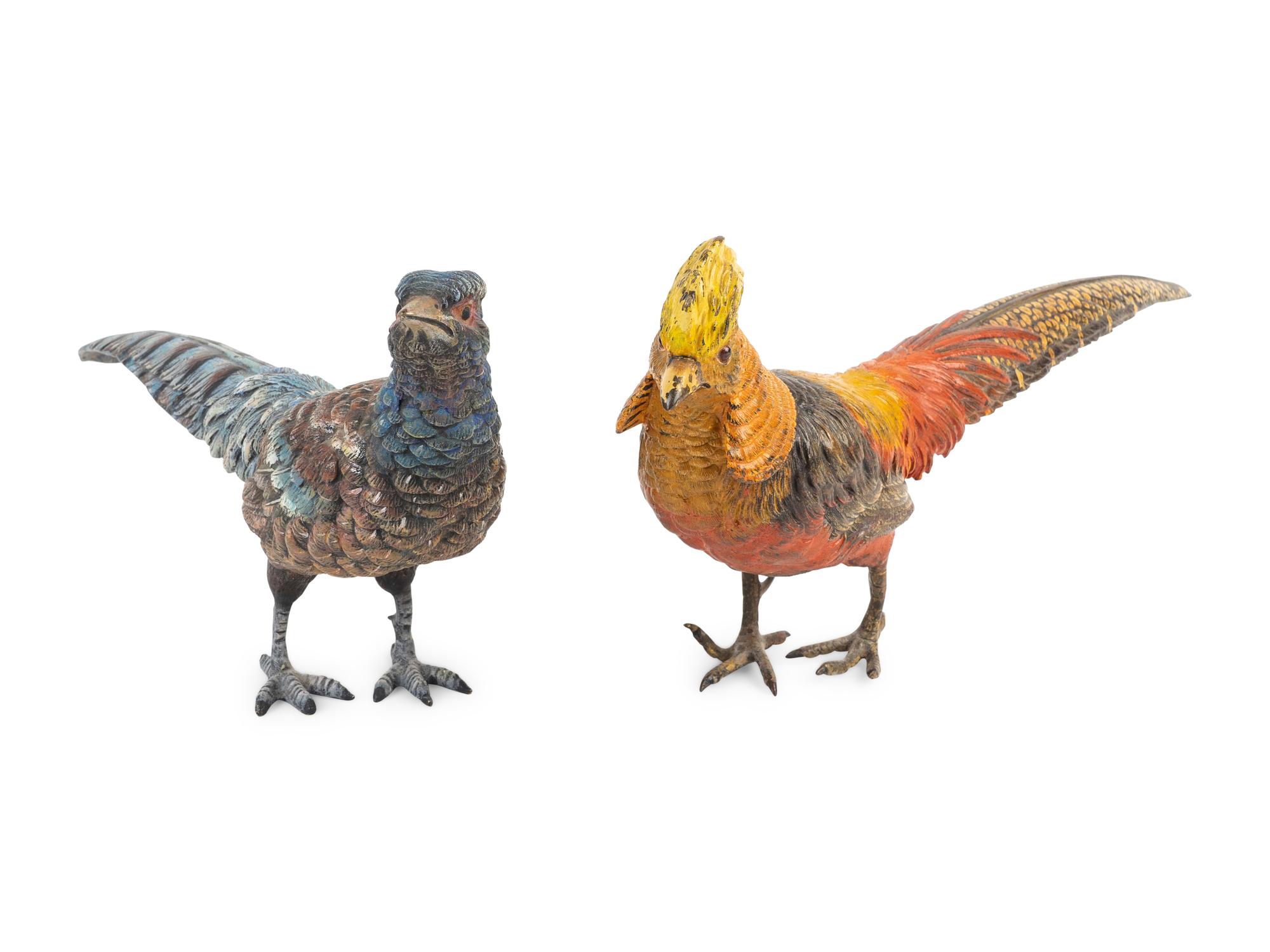 A Pair of Austrian Cold Painted Bronze Pheasants