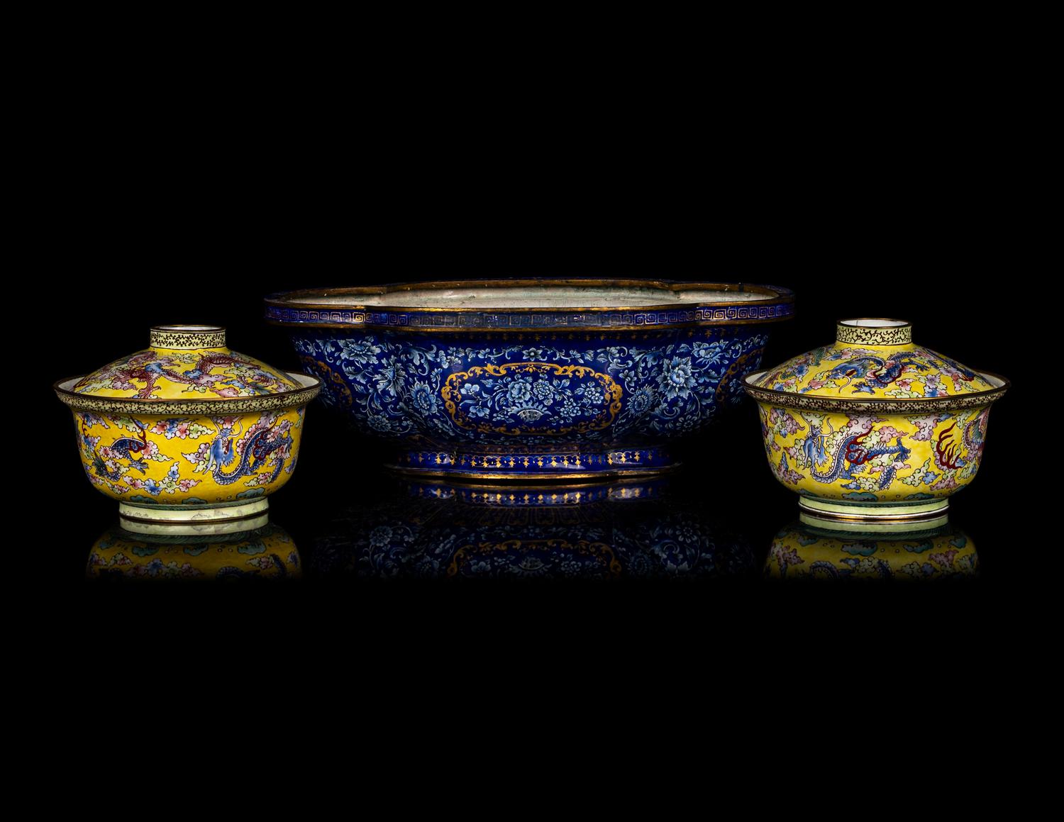 Three Chinese Canton Enamel on Copper Wares