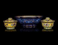 Three Chinese Canton Enamel on Copper Wares