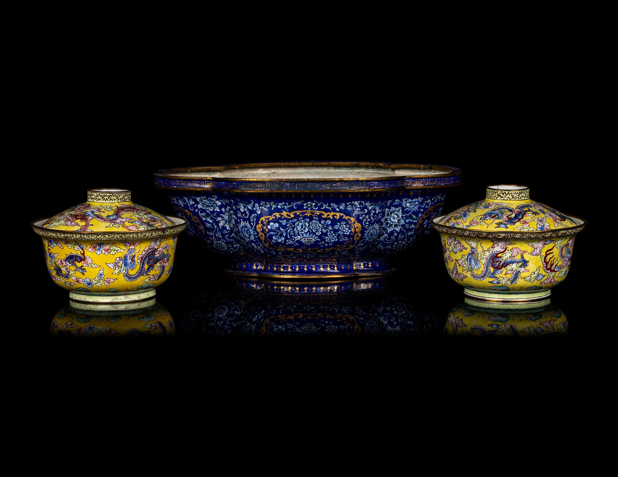 Three Chinese Canton Enamel on Copper Wares