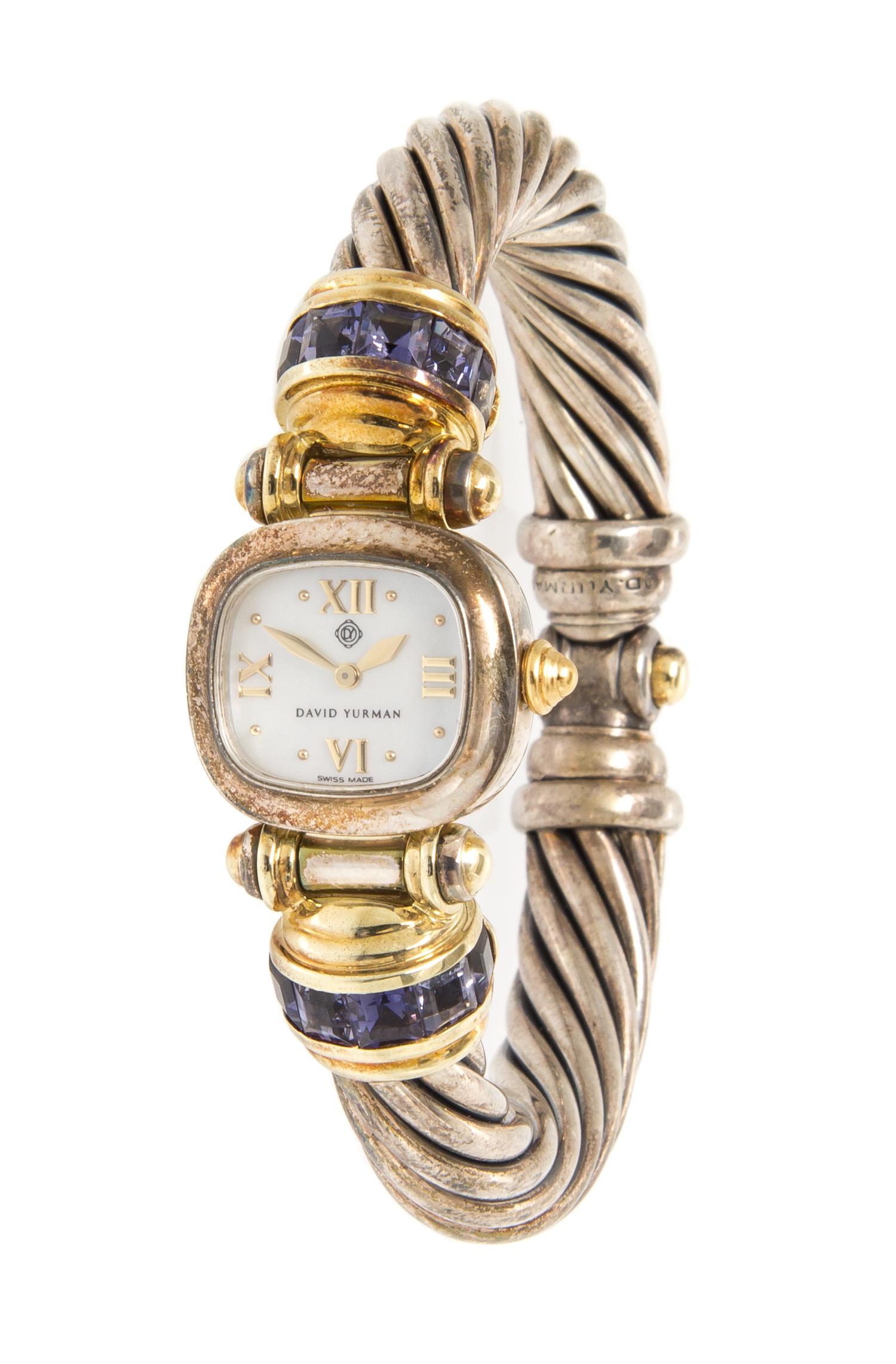 A Sterling Silver, 14 Karat Yellow Gold and Iolite Wristwatch, David Yurman,