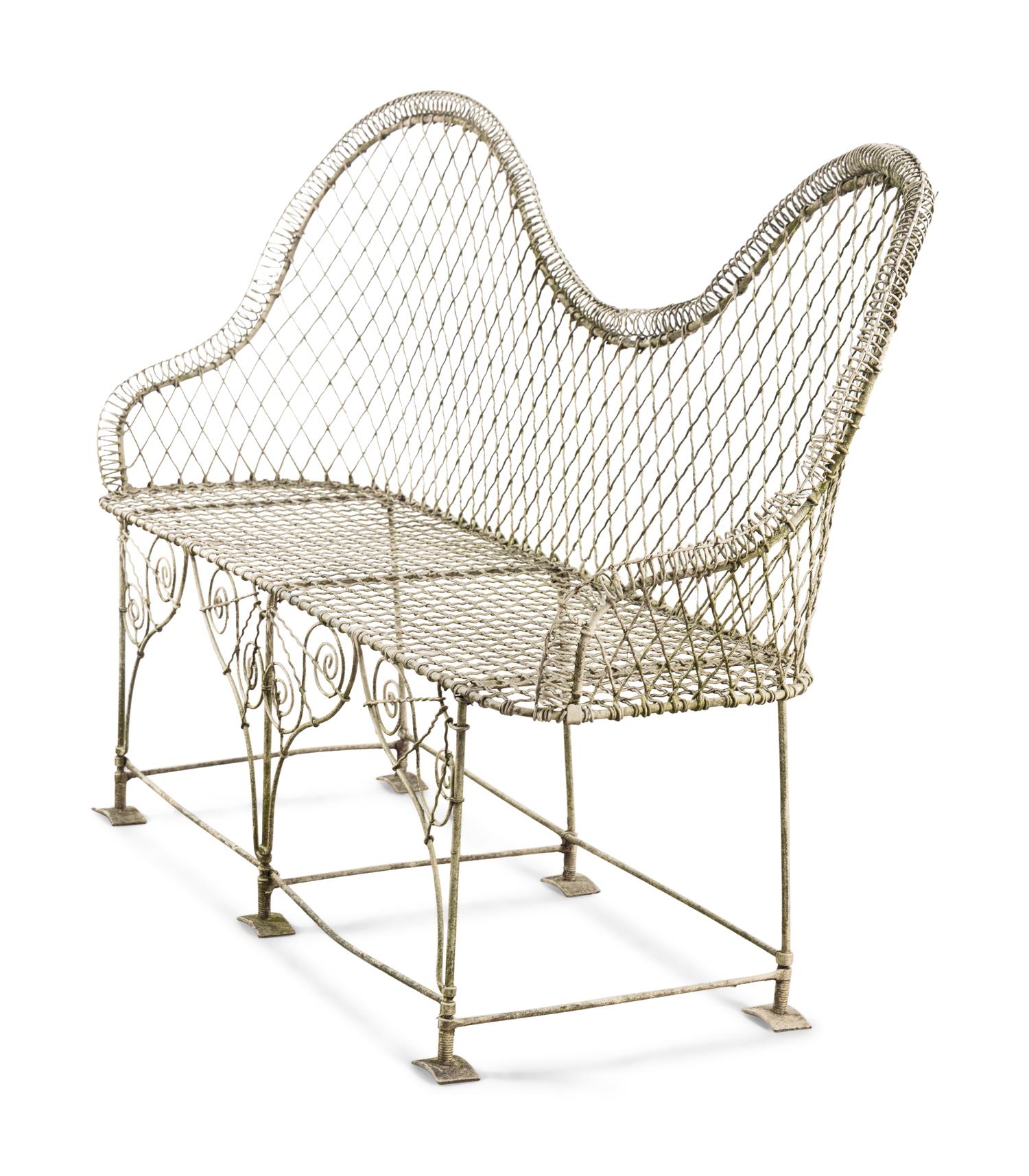 A Painted Wire Garden Bench