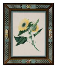A Pair of Botanical Watercolor Illustrations in Reverse-Painted Glass Frames
