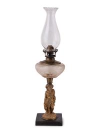 Four Gilt Metal and Glass Figural Oil Lamps