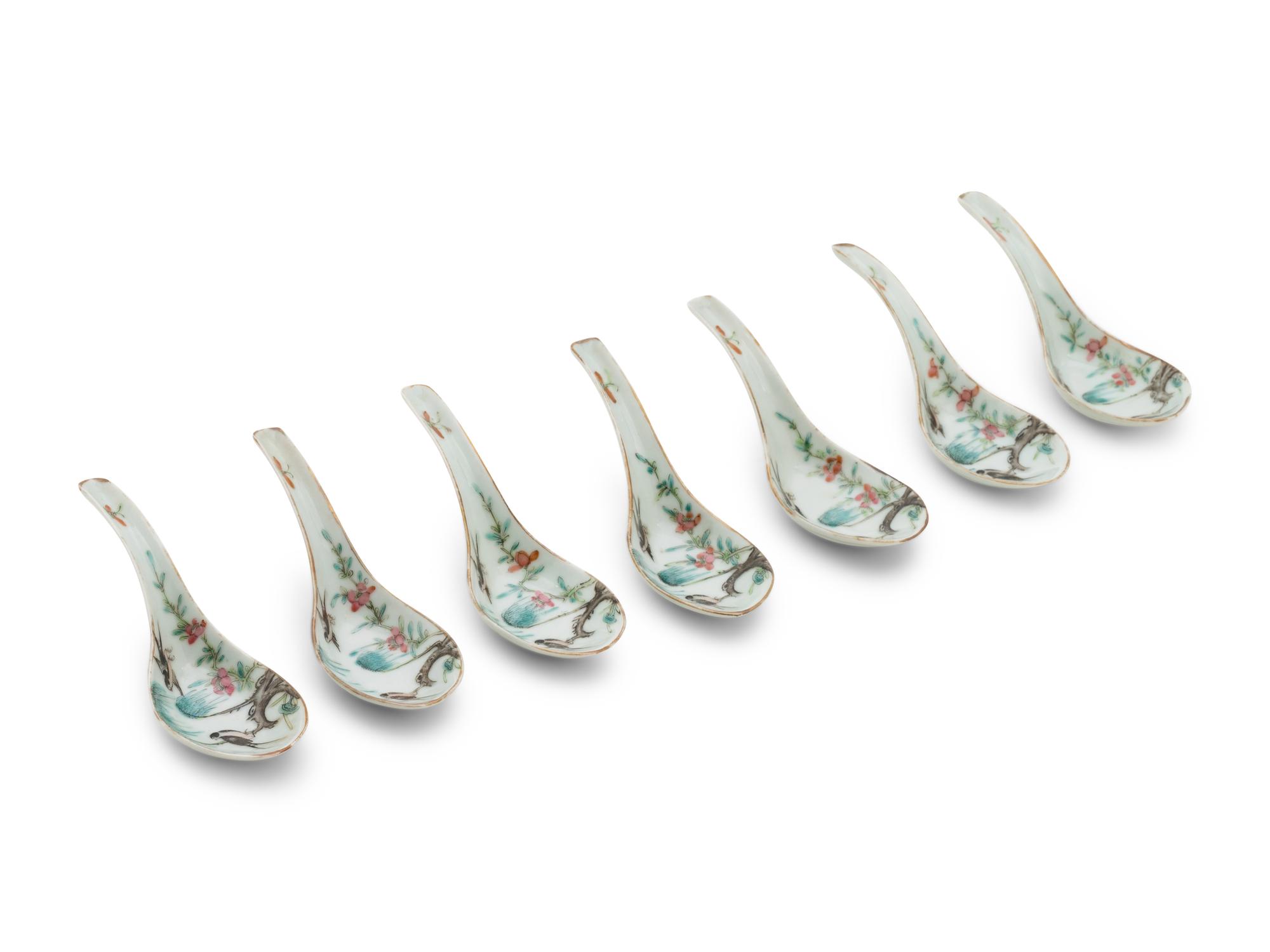 A Set of Seven Chinese Famille Rose Porcelain Spoons