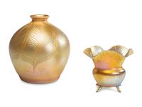 Two Tiffany Studios Gold Favrile Glass Vases