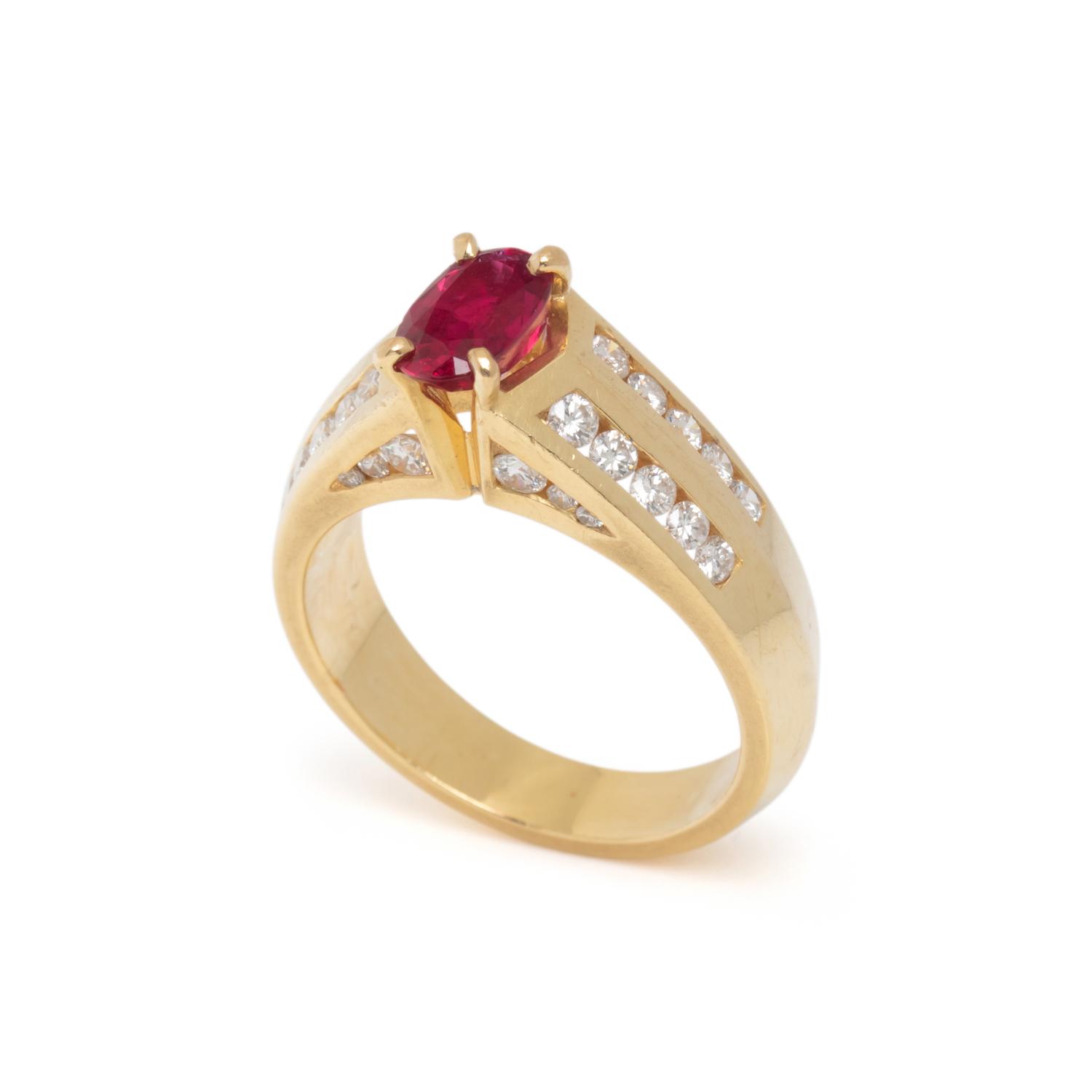RUBY, DIAMOND, AND YELLOW GOLD RING