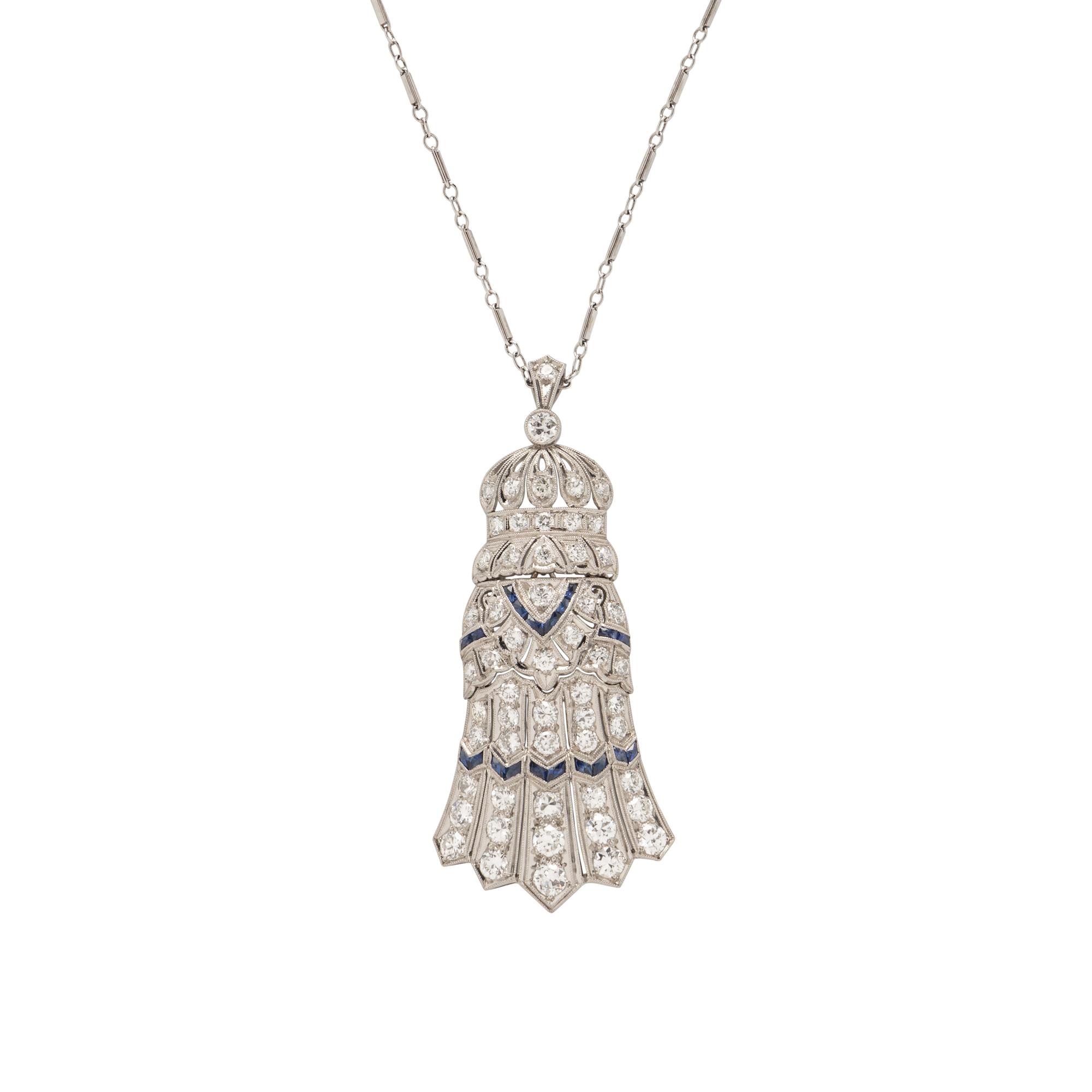 DIAMOND AND SYNTHETIC SAPPHIRE PENDANT/BROOCH NECKLACE