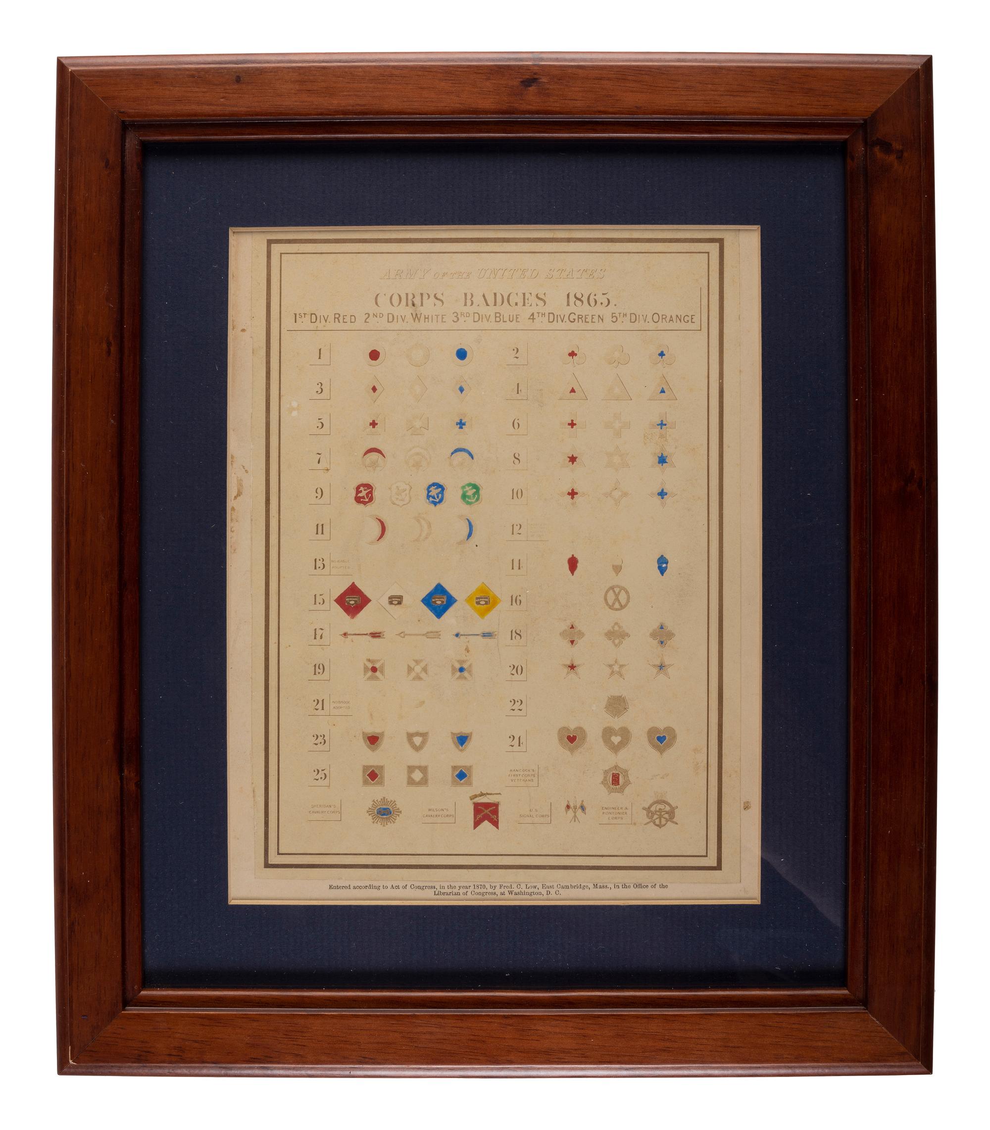 Army of the United States Corps Badges 1865 . Albumen photograph. Cambridge, MA: Fred C. Low, 1870.