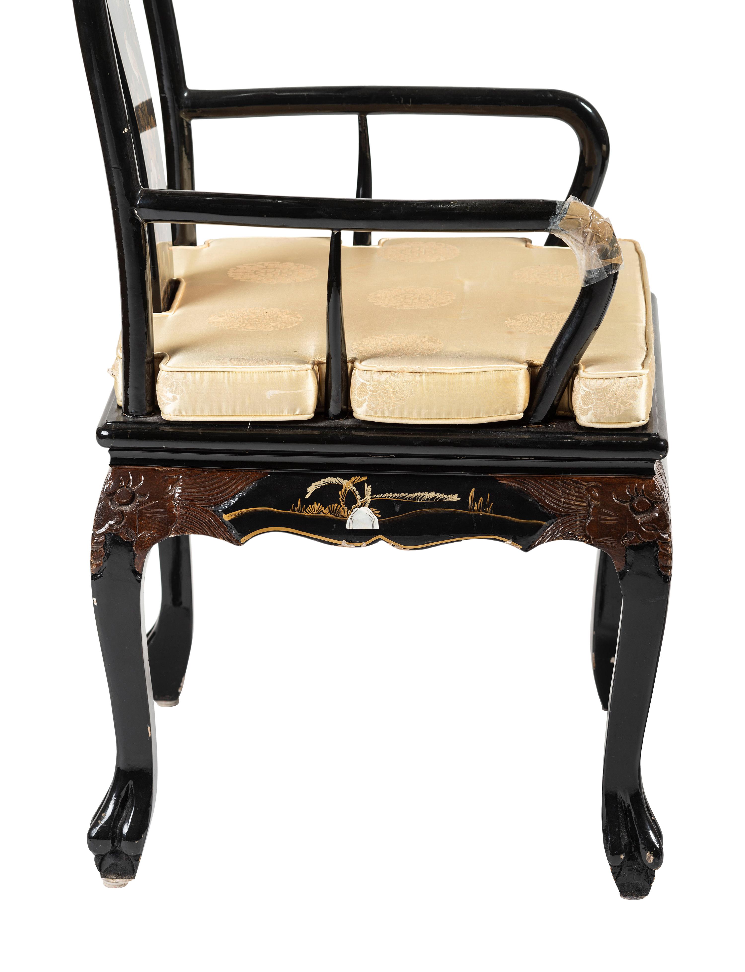 Eight Gilt and Black Lacquer Dining Chairs in the Chinese Taste