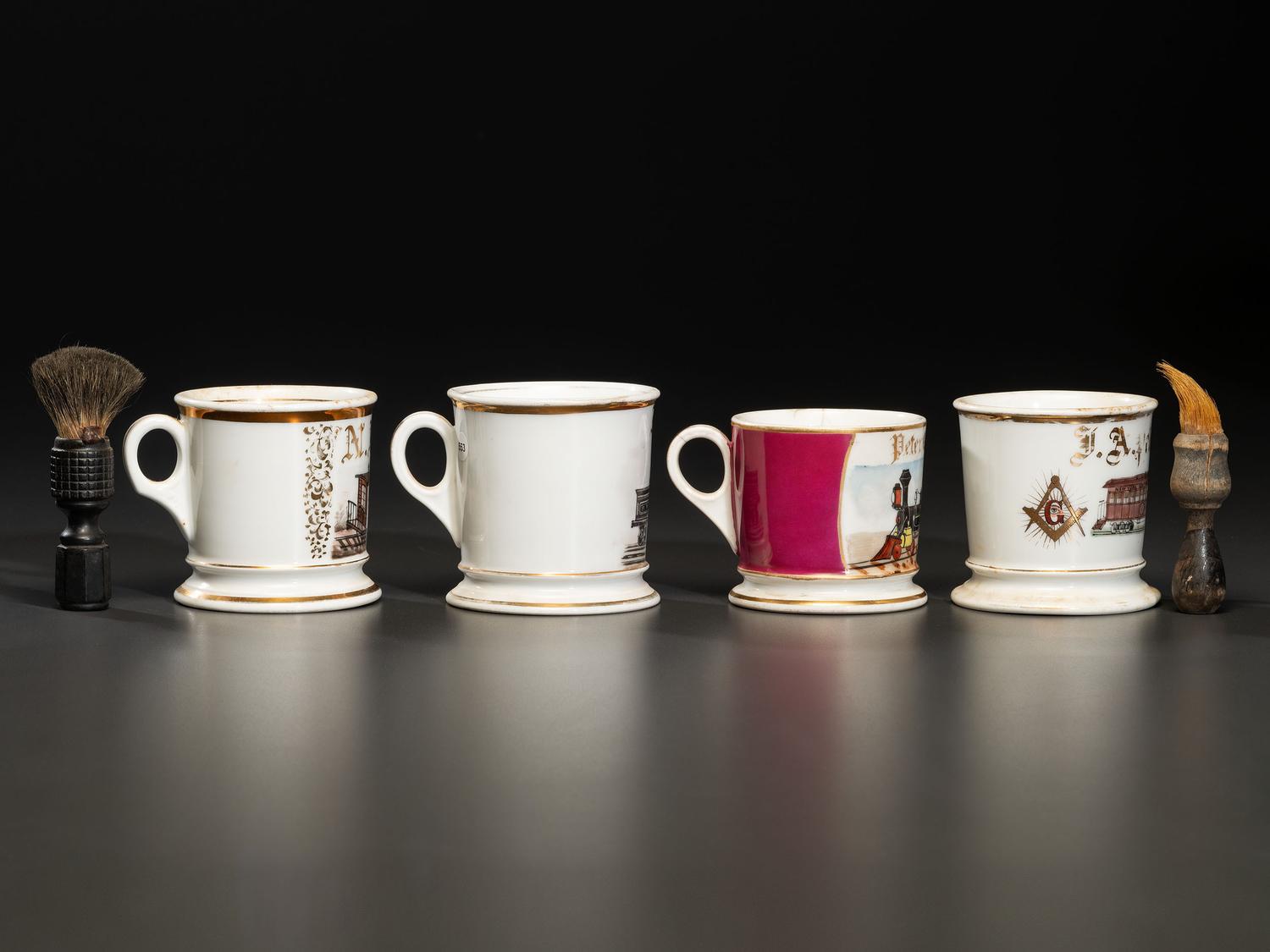 Four Railroading Porcelain Occupational Shaving Mugs